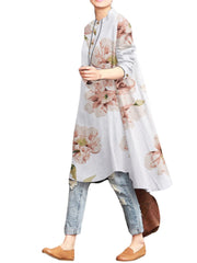 Flower Print Button Loose Stand Collar Midi Dress