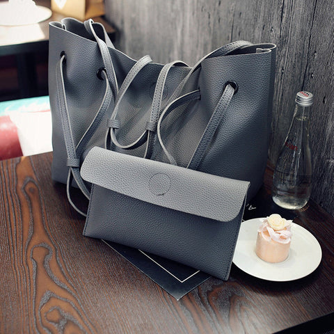 2pcs Women Leather Large Shoulder Messenger Shopping Bag Purse Handbag Tote