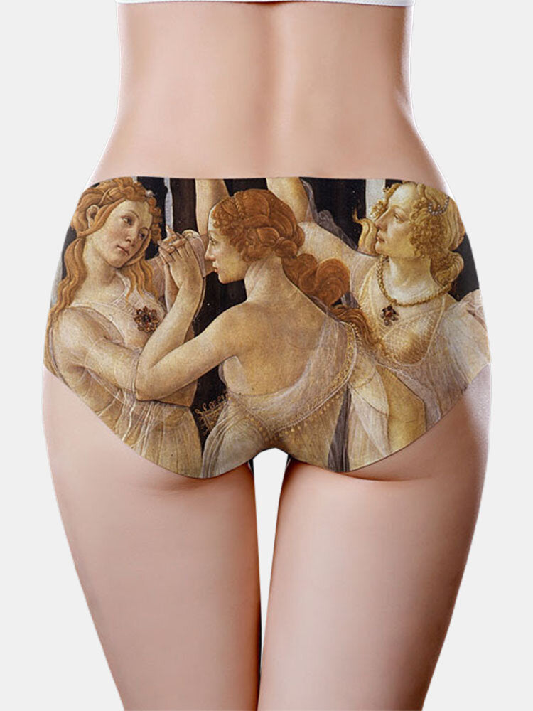 Women Masterpiece Painting Print Ice Silk Seamless Full Hip Panties