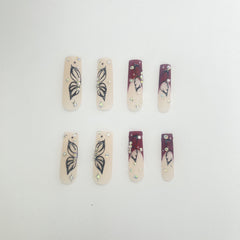 24pcs Long Red Coffin Press On Nails with Butterfly Design, Glossy Matte Acrylic, Includes Nail File & Glue