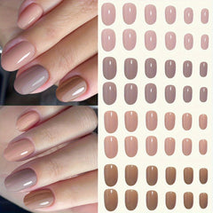 96-Piece Brown Oval Press-On Nails - 4 Colors, Medium Size, Full-Cover Acrylic - Perfect for Women & Girls
