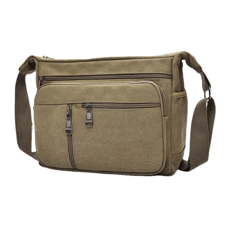 Men's Large Capacity Canvas Crossbody Shoulder Bag - Multi-layer Casual Design