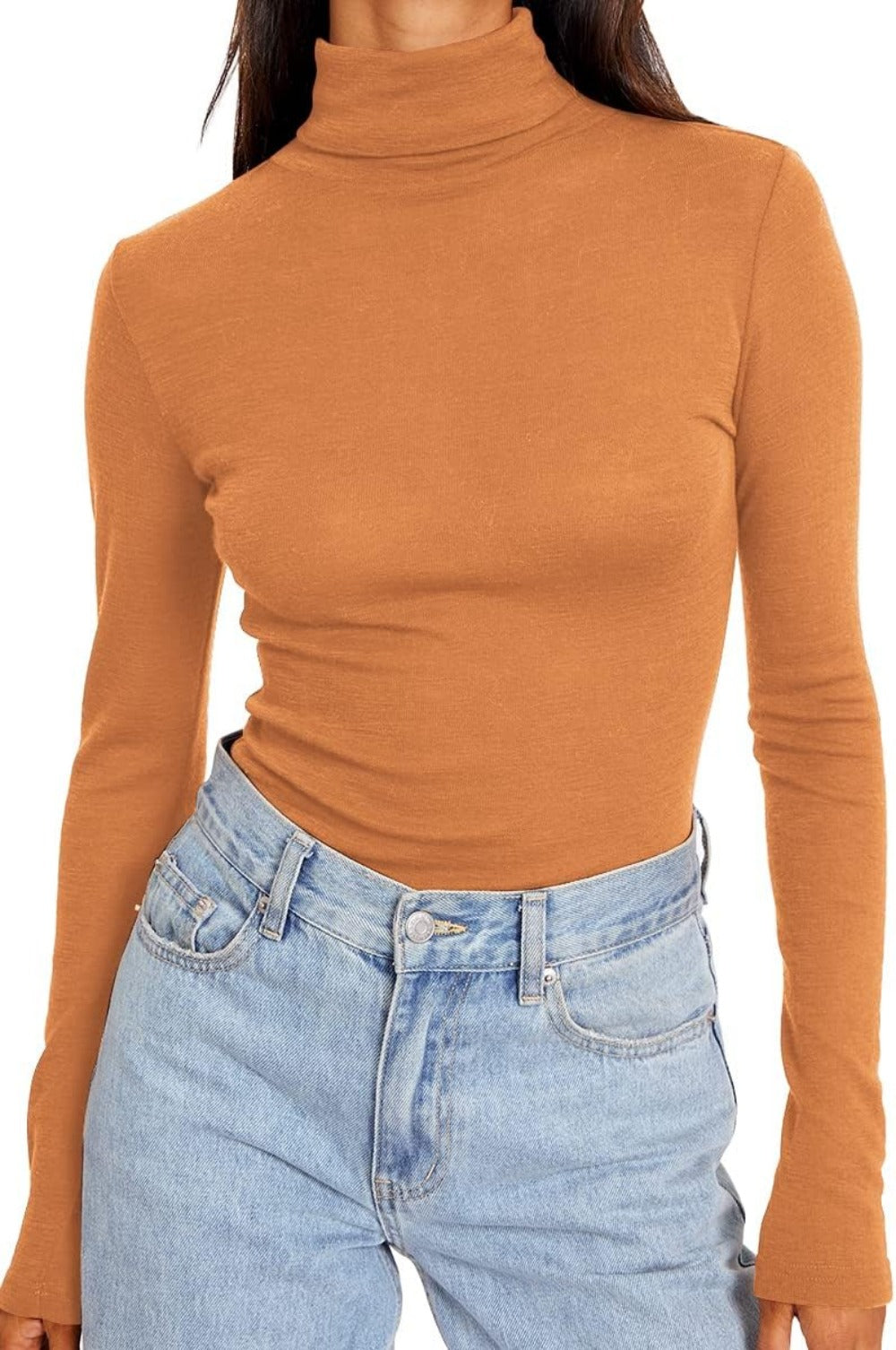 Women's Turtleneck Long Sleeve Shirts Fall Fashion Basic Layering Slim Fit Soft Thermal Underwear Tops
