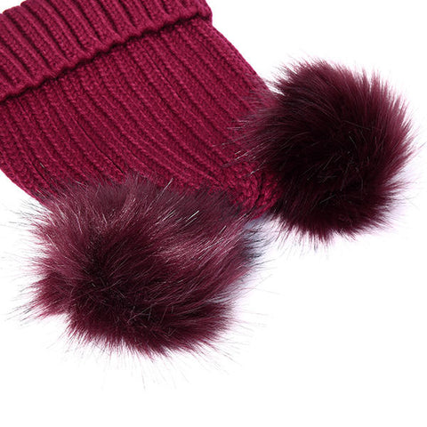 Womens Fur Ball Cap Pom Pom Beanie Cap Knitted Winter Warm Soft Caps