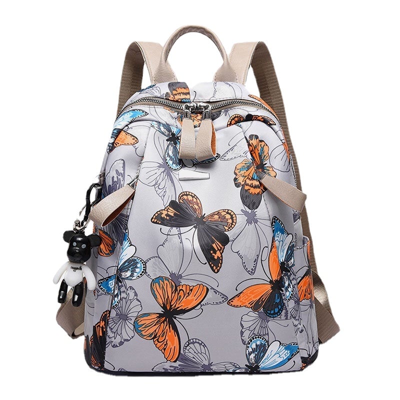 women oxford butterfly feather pattern large capacity headset hole waterproof anti theft backpack