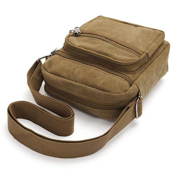 Men's Retro Canvas Crossbody Bag with Multi Pockets - Casual Shoulder Bag