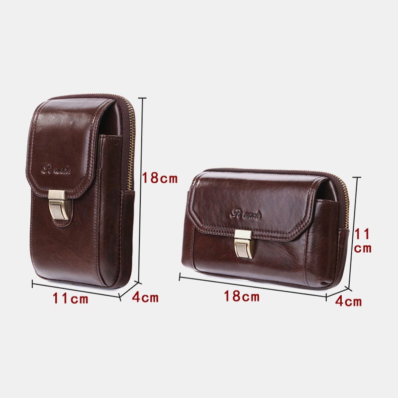 Men Mini Genuine Leather 6.5 Inch Phone Holder Waist Pack Belt Bag Crossbody