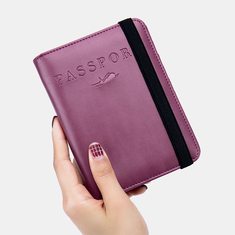 Unisex Genuine Leather RFID Multifunction Multi-card Slot Passport Bag Wallet With Elastic Strap