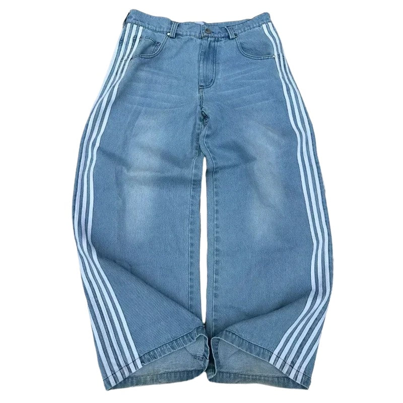 Vintage Baggy Jeans – Harajuku Striped Embroidered Wide-Leg Streetwear for Men & Women