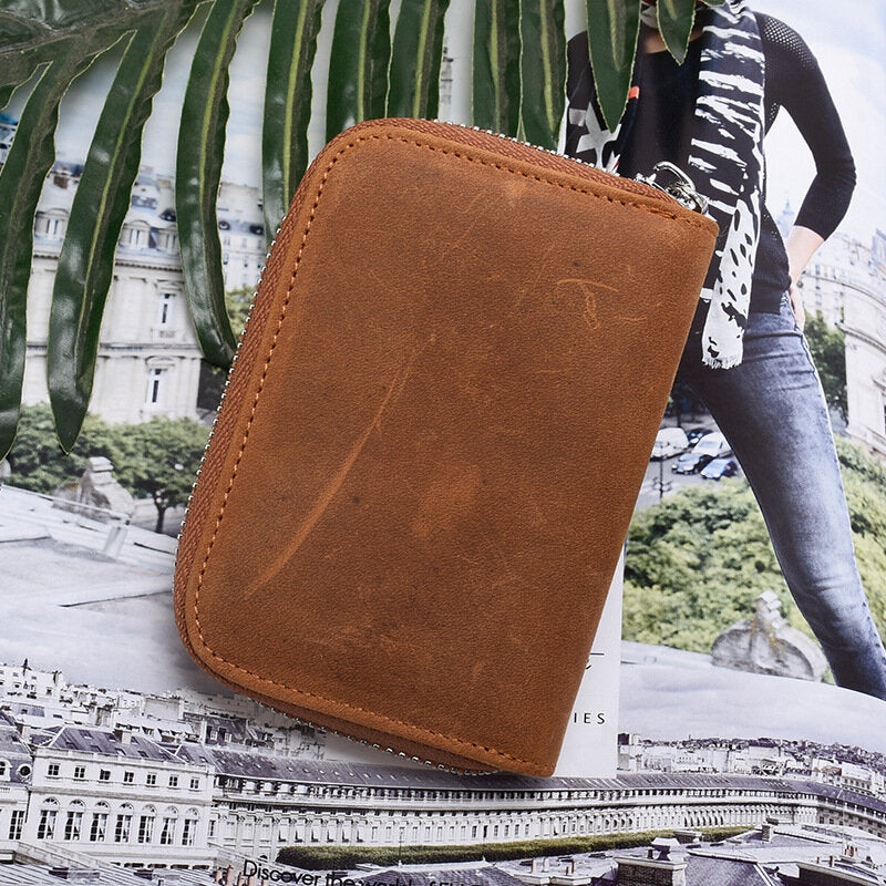 Men Genuine Leather RFID Blocking Anti-theft Retro Organ Shape Multi-slot Card Bag Wallet