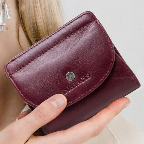 Women Genuine Leather Coin 8 Card Slots Bifold Wallet Purse