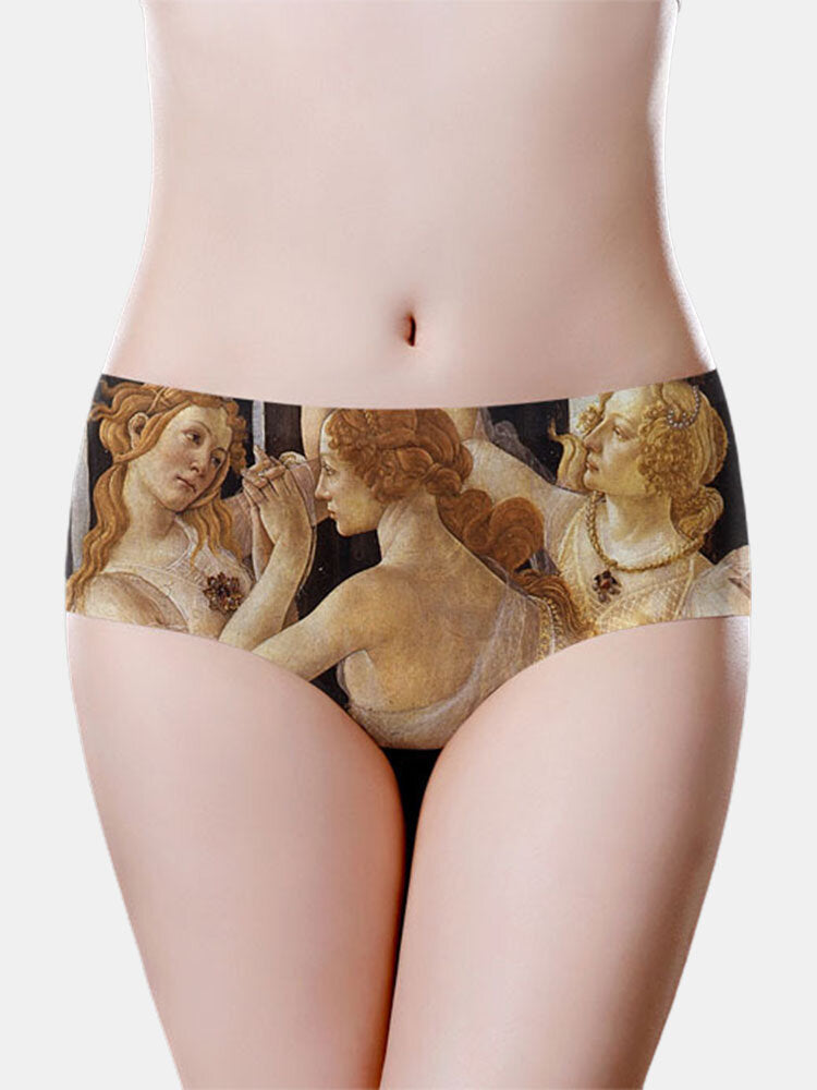 Women Masterpiece Painting Print Ice Silk Seamless Full Hip Panties