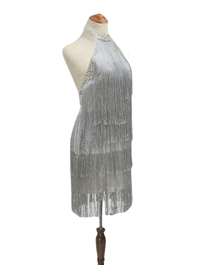 Women's Party Dress Fringe Dress Holiday Dress Mini Dress Silver Sleeveless Pure Color Tassel Fringe Spring Summer Halter Hot Party Evening Party Spring Dress