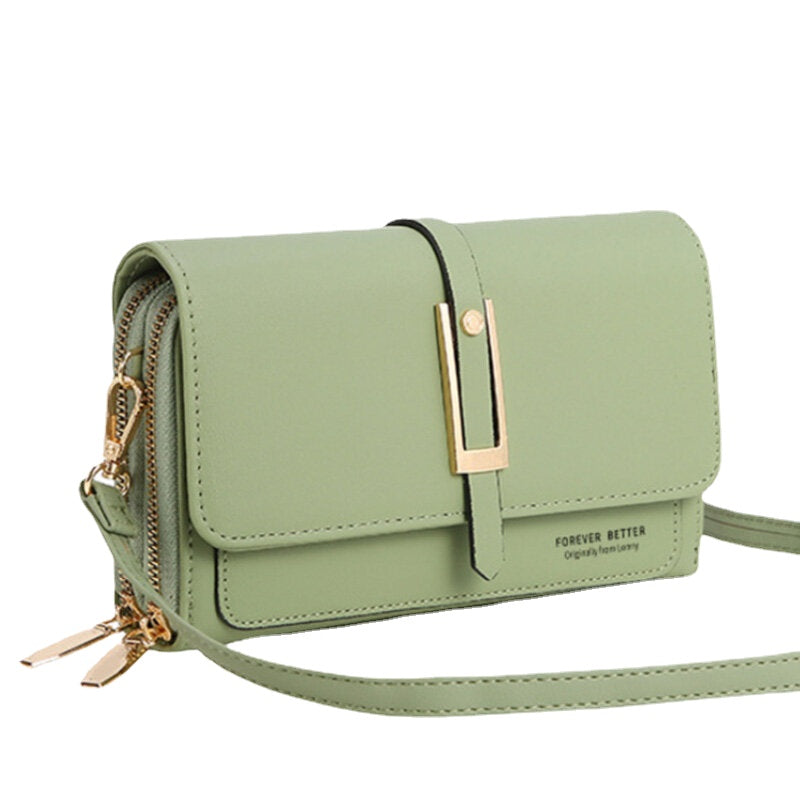 Women Faux Leather Double Layer Multifunction Phone Bag Crossbody Bag