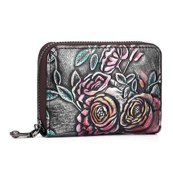 Genuine Leather Card Organ Holder Zipper Multi-card Bit Purse Wallet