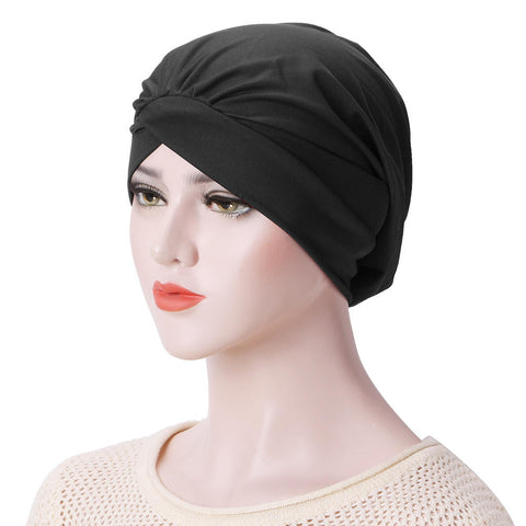 Women New Stretch Cloth Nightcap Forehead Cross Folds Indian Hat Turban Cap