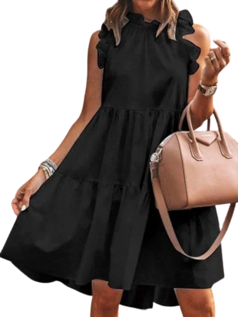 Women's Sleeveless Pure Color Ruched Crew Neck Elegant Dress