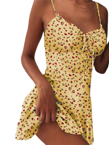 Women's Sleeveless Floral Vacation Spaghetti Strap Slim Dress