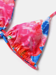 Women Tie Dye Triangle Halter String Micro Bikinis Backles Beachwear With Hand Ring