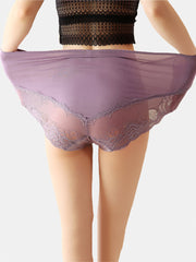 Plus Size Cotton Lace Patchwork High Waisted Smooth Comfy Breathable Panty