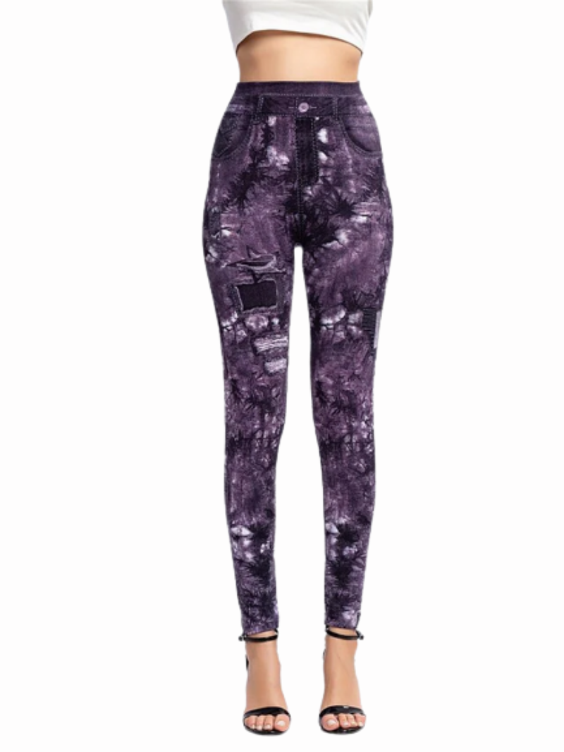 Women's High Waist Print Comfort Denim Pants