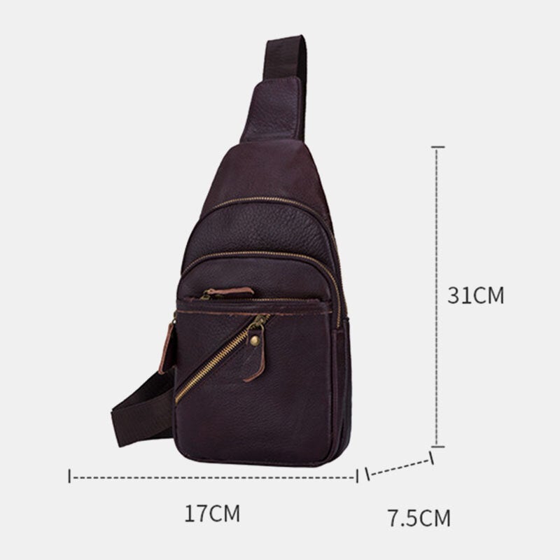 Men Genuine Leather Multi-Layers Light Weight Crossbody Bag Chest Sling