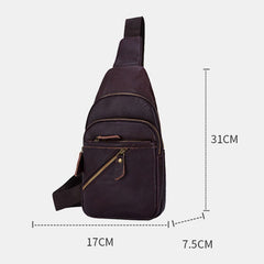 Men Genuine Leather Multi-Layers Light Weight Crossbody Bag Chest Sling