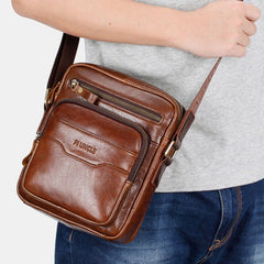 Men Genuine Leather Multi-function Retro Wear-resisant Large Capacity Handbag Shoulder Bag Cross Body