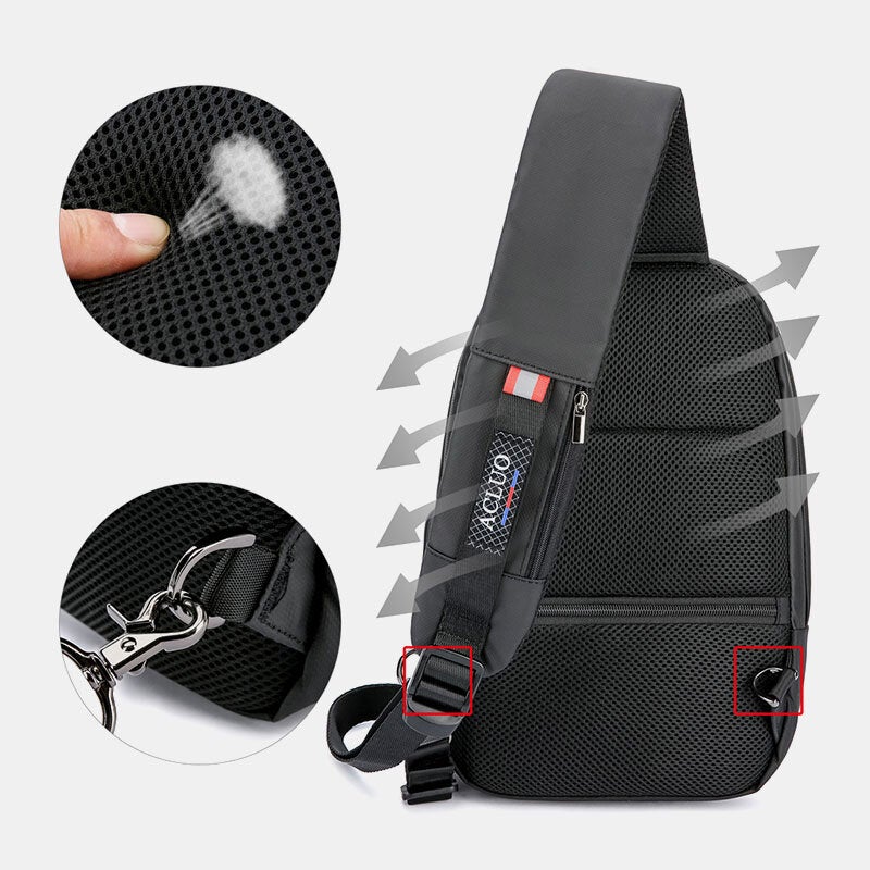 Men USB Charging Waterproof Chest Bag Casual Detachable Shoulder Strap Breathable Crossbody Bags