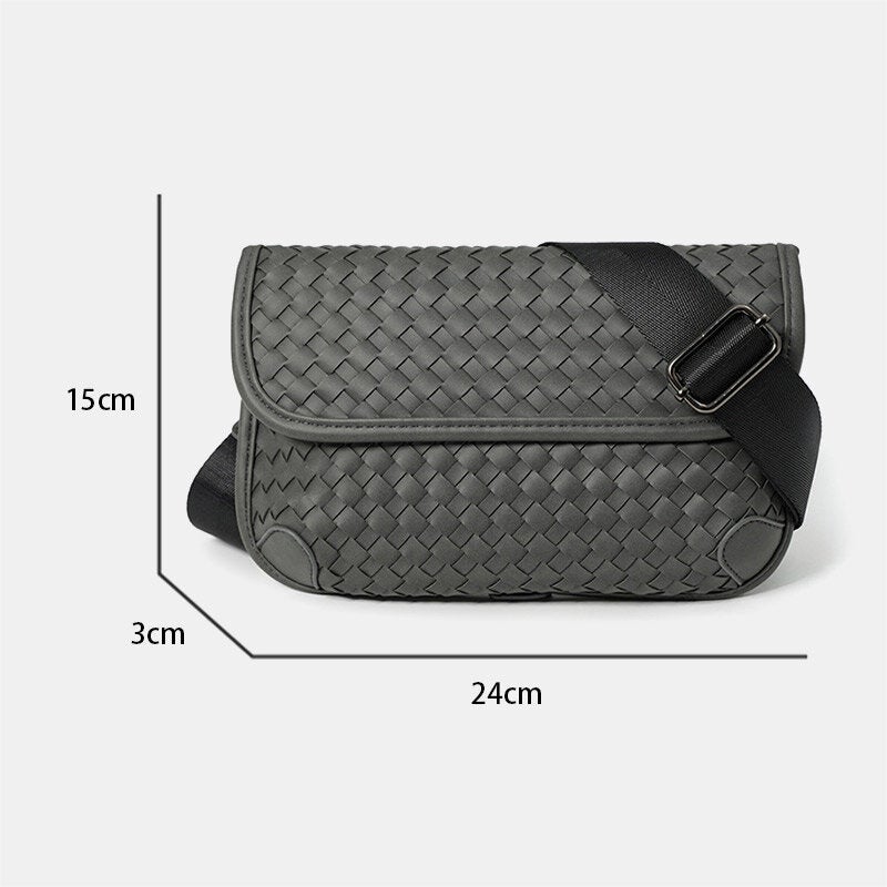 Men PU Leather Waterproof Large Capacity Woven Crossbody Shoulder Bag