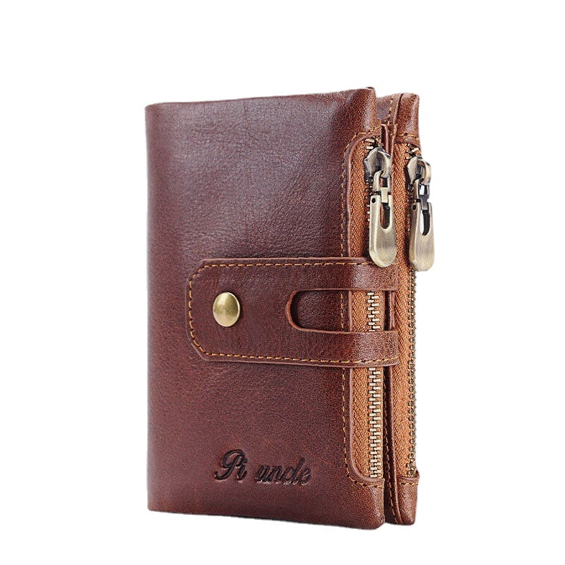 Men Retro Genuine Leather RFID Blocking Wallet 15 Card Slots Zipper Wallet