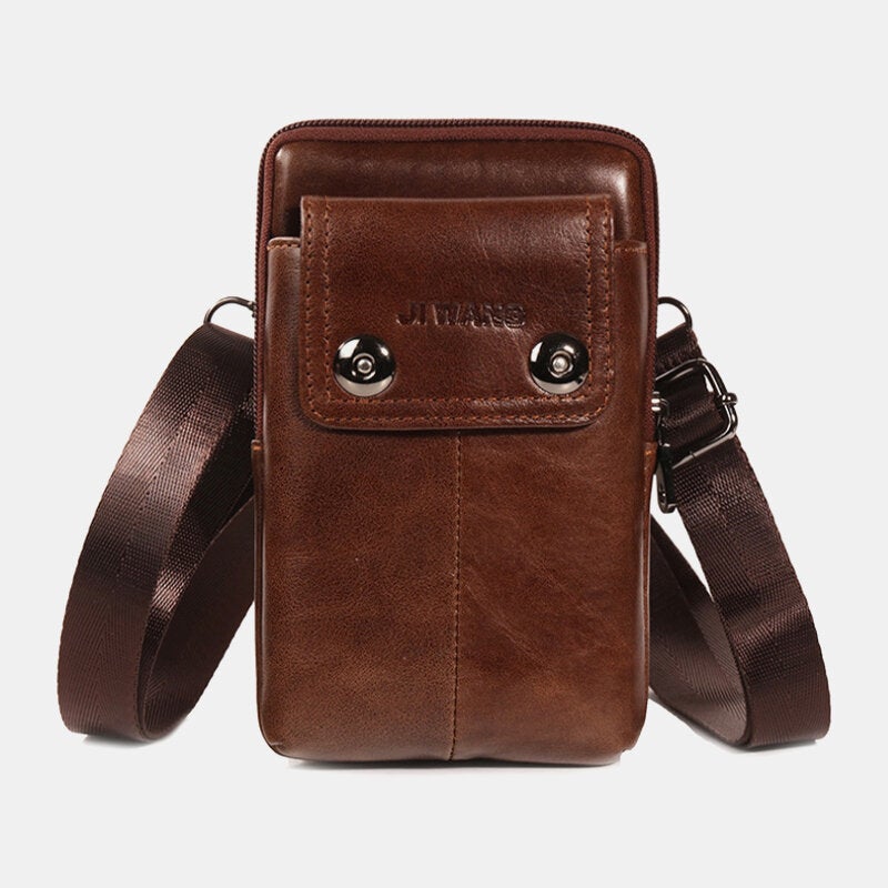 Men Genuine Leather Belt Phone Bag Casual Crossbody Shoulder