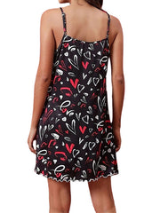 Women's Sheath Dress Slip Dress Mini Dress Sexy Dressy Print Heart Strap Party Home Black Wine