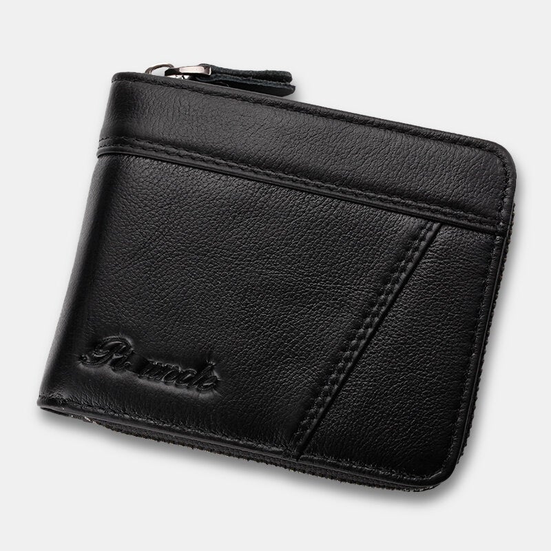 Men Genuine Leather Multifunction Anti-theft Swipe Card Coin Purse RFID Blocking Bifold Zipper Hasp Wallets Multi-card Slot Holder