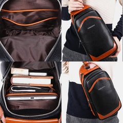 Men Leather Patchwork Casual Large Capacity Anti-Theft Chest Bag Crossbody Bag Shoulder