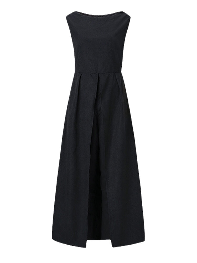 Elegant Women Sleeveless Solid High Split Long Pants Jumpsuits