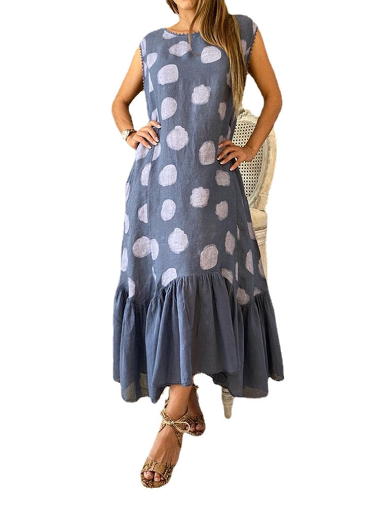 Sleeveless Splicing Polka Dot Summer Holiday Casual Dress For Women