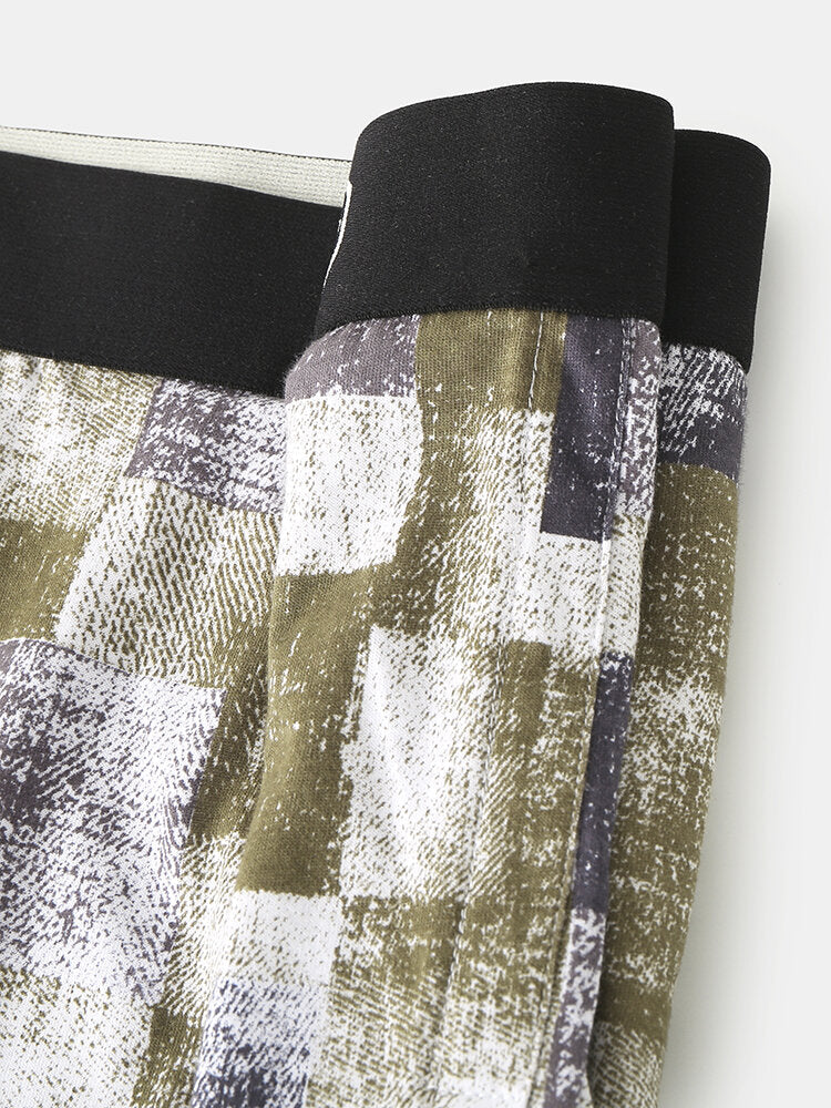 Mens 100% Cotton Colorblock Print Breathable Thin Elastic Mid Waist Arrow Short Boxers