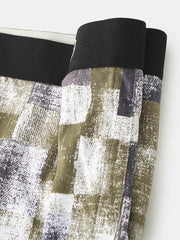 Mens 100% Cotton Colorblock Print Breathable Thin Elastic Mid Waist Arrow Short Boxers