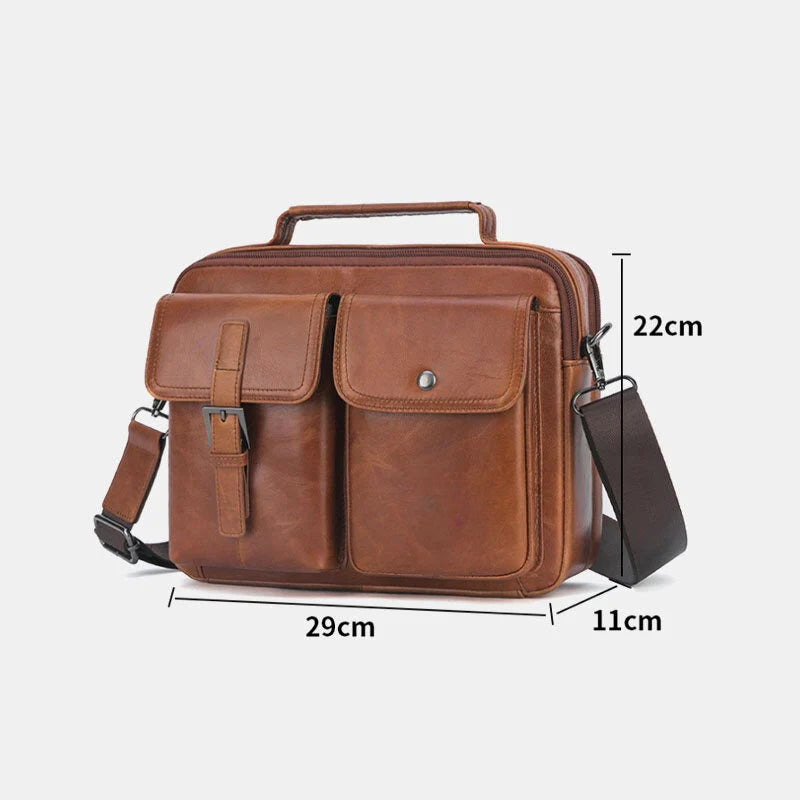 Men's Genuine Leather Multi-Function Retro Large Capacity Shoulder Crossbody Bag