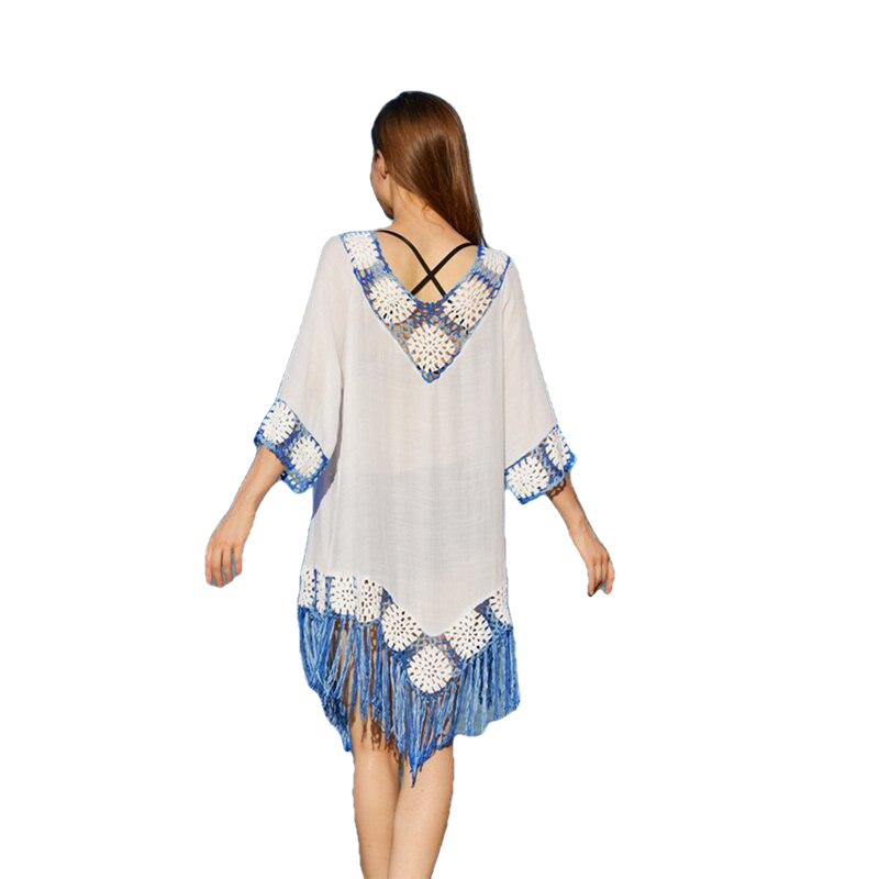 Summer Style Sexy Women's V-neck Long Sleeved Cotton Beach Dress Plus Size