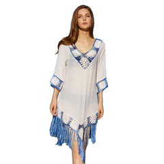 Summer Style Sexy Women's V-neck Long Sleeved Cotton Beach Dress Plus Size