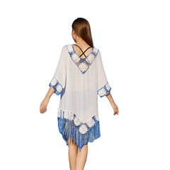 Summer Style Sexy Women's V-neck Long Sleeved Cotton Beach Dress Plus Size