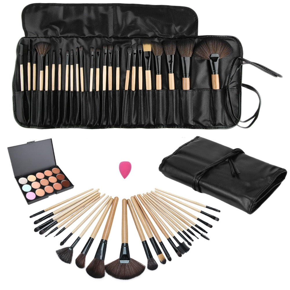 Trendy Professional Beauty Makeup Set With Brushes+Concealer+Drop Shaped Puff