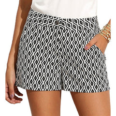 New Fashion Plaid Shorts Women Summer Black And White Mid Waist Casual Pocket Straight