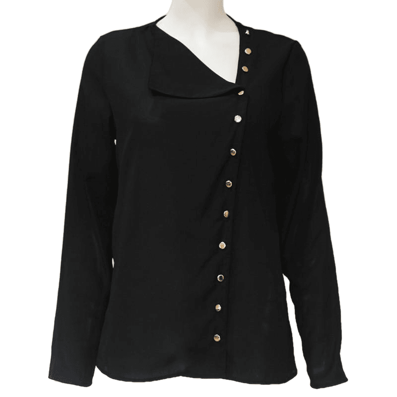 Chiffon Long Sleeve Skew Collar Solid Office Women Blouses And Tops - Sheseelady