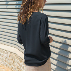 Chiffon Long Sleeve Skew Collar Solid Office Women Blouses And Tops - Sheseelady