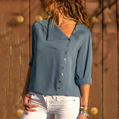 Chiffon Long Sleeve Skew Collar Solid Office Women Blouses And Tops - Sheseelady
