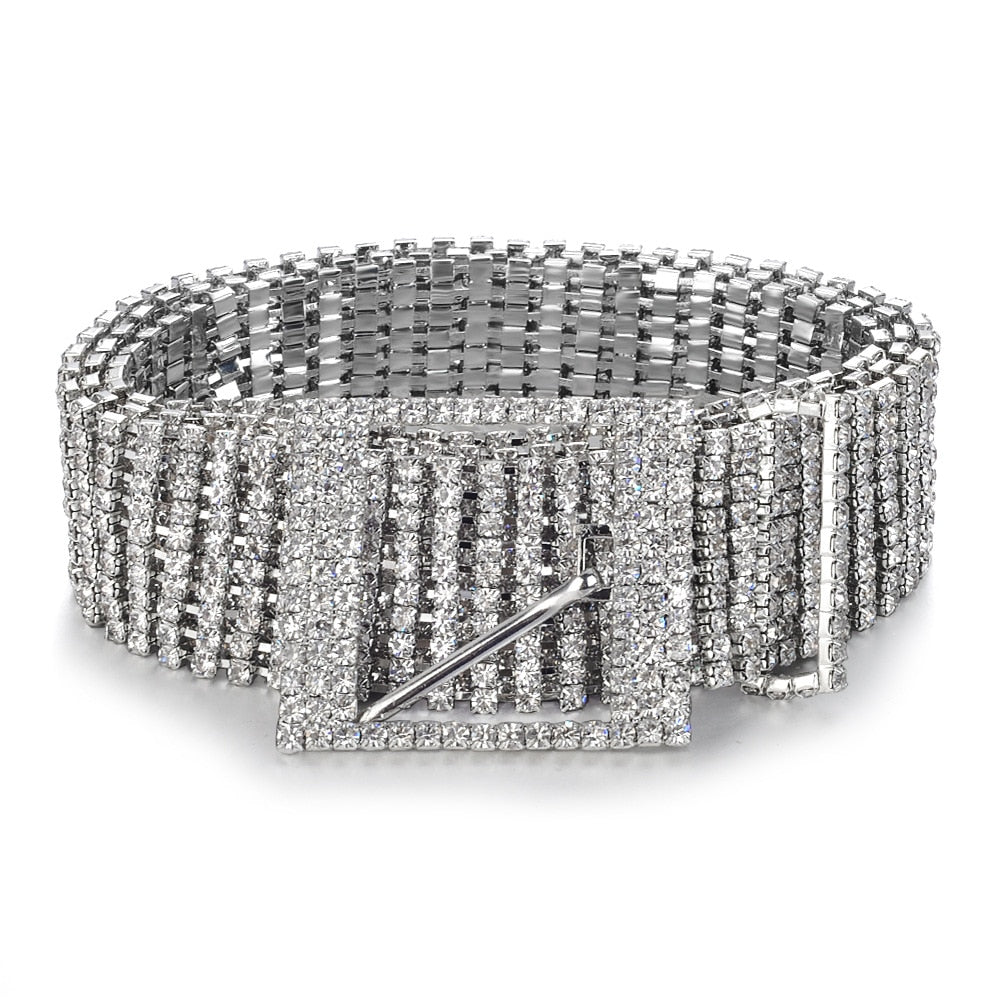 Fashion Luxury Women'S Rhinestone Belt Female Ten Row Bright Bride Wide Bling Crystal Diamond Waist Chain Belt Rhinestones - Sheseelady