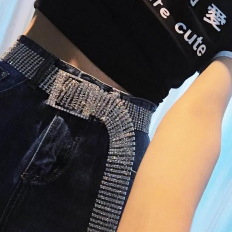 Fashion Luxury Women'S Rhinestone Belt Female Ten Row Bright Bride Wide Bling Crystal Diamond Waist Chain Belt Rhinestones - Sheseelady